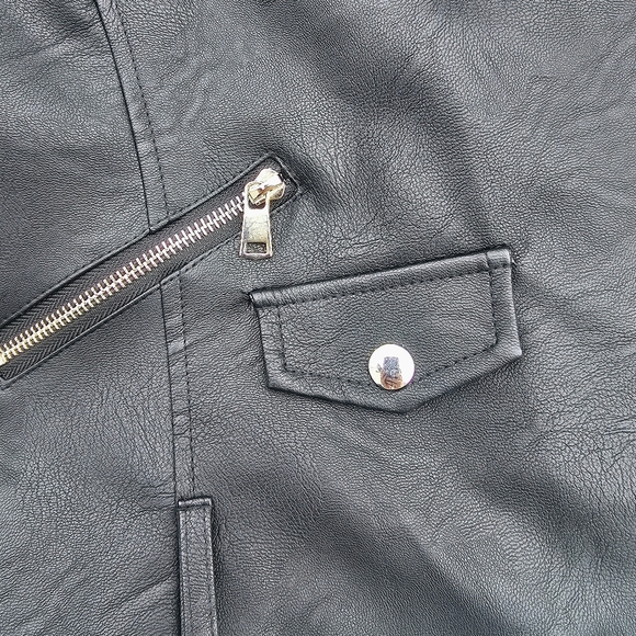 🟢NWOT Womens Black Lapel Collar Belted Zip Up Moto Leather Jacket Size L (8/10) - Picture 8 of 13